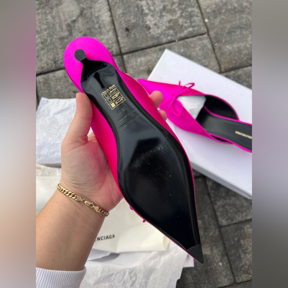 BALENCIAGA Knife Bow Satin Fuchsia Mules - Size 38.5 - NEW - Picture 6 of 17